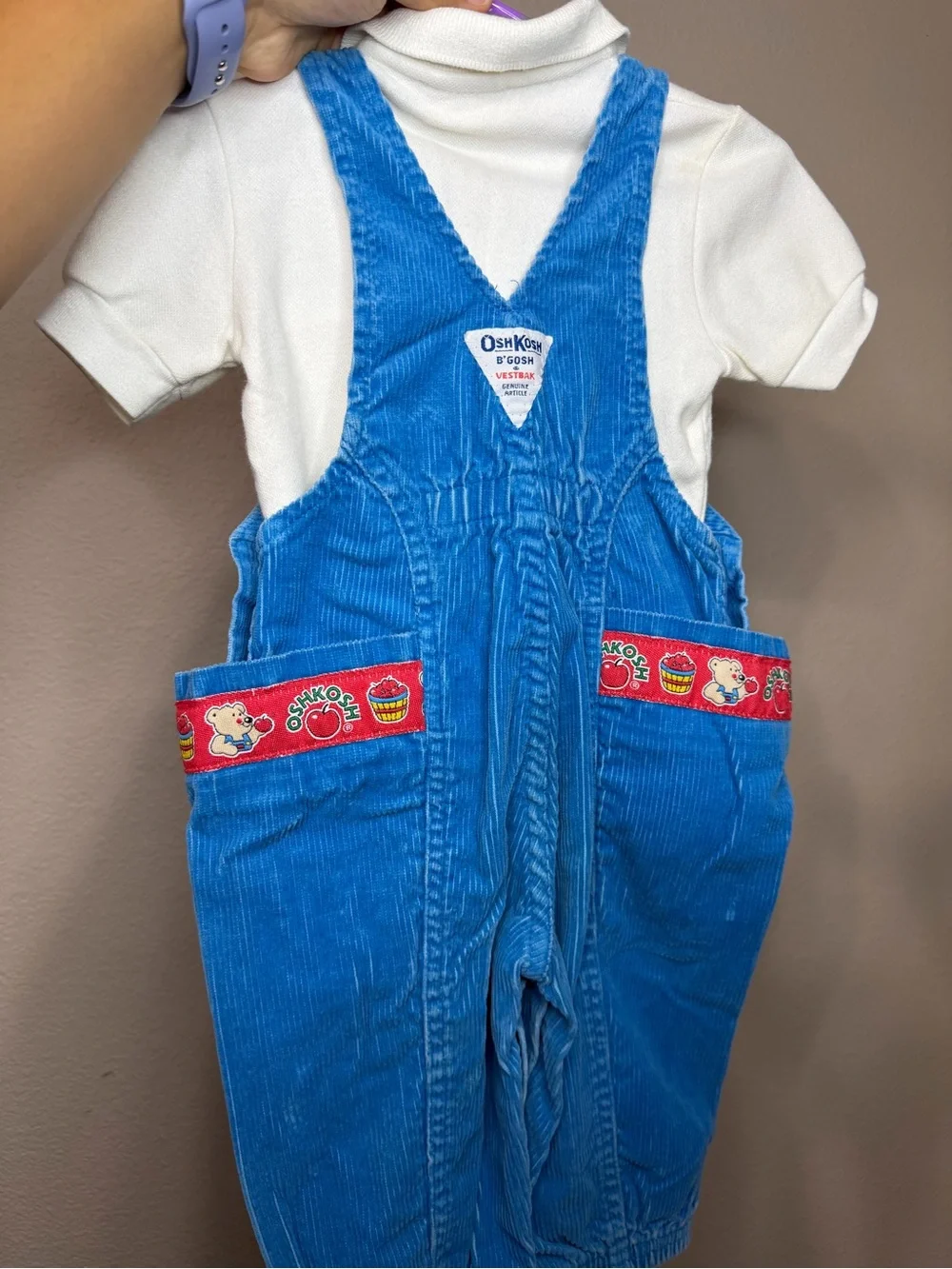 OshKosh B'gosh Bright Blue Corduroy Overalls with Red Accents (Read Description)